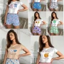 Wholesale Women's Cartoon Graphic Short Sleeve Crop T-shirt & High Waist Cartoon Print Shorts 2 Piece Pajamas Lounge Set 70022# preview