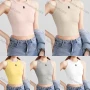 Wholesale Women's Casual Plain Letter Crew Neck Crop Tank Top B581# preview