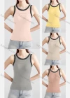 Wholesale Women's Casual Plain Letter Crew Neck Contrast Tank Top B468# - Liuhuamall