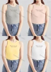 Wholesale Women's Casual Plain Letter Crew Neck Tank Top B466# - Liuhuamall