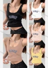 Wholesale Women's Casual Plain Letter Scoop Neck Crop Tank Top B389# - Liuhuamall