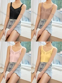 Wholesale Women's Casual Plain Chevron Button Decor Cami Top B020#, LIUHUA CLOTHING WHOLESALE