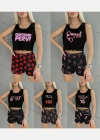 Wholesale Women's Graphic Ruffle Trim Crop Cami Top & High Waist Allover Print Shorts 2 Piece Pajamas Lounge Set 75101# - Liuhuamall