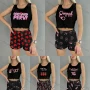 Wholesale Women's Graphic Ruffle Trim Crop Cami Top & High Waist Allover Print Shorts 2 Piece Pajamas Lounge Set 75101# preview