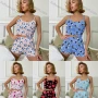 Wholesale Women's Allover Print Ruffle Trim Crop Cami Top & High Waist Allover Print Shorts 2 Piece Pajamas Lounge Set 65001# preview