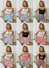 Wholesale Women's Graphic Ruffle Trim Crop Cami Top & High Waist Allover Print Shorts 2 Piece Pajamas Lounge Set 60102# - Liuhuamall