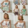 Wholesale Women's Cartoon Graphic Ruffle Trim Crop Cami Top & High Waist Cartoon Print Shorts 2 Piece Pajamas Lounge Set 60101# preview