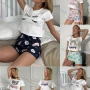 Wholesale Women's Cartoon Graphic Short Sleeve Crop T-shirt & High Waist Cartoon Print Shorts 2 Piece Pajamas Lounge Set 70011# preview