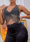 Wholesale Women's Sexy Halter V Neck Diamond Sequin Lace Up Crop Top 8185# - Liuhuamall