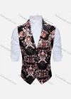 Wholesale Men's Vintage Lapel Allover Print Single Breasted Silky Waistcoat - Liuhuamall