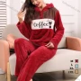 Wholesale Women's Lounge Soft Fleece Hooded Long Sleeve Button Front Colorblock Letter Top & Pant Pajamas Sets preview