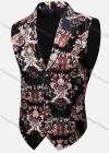 Wholesale Men's Vintage Lapel Allover Print Single Breasted Silky Waistcoat - Liuhuamall