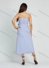 Wholesale Women's Casual Striped Print Button V Neck Cami Maxi Dress With Belt - Liuhuamall