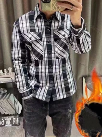 Wholesale Men's Casual Plaid Print Flap Pockets Long Sleeve Shirt, LIUHUA CLOTHING WHOLESALE