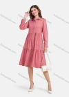 Wholesale Women's Plain Casual Button Down Long Sleeve Flared Hem Midi Shirt Dress - Liuhuamall