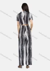 Wholesale Women's Cowl Neck Short Sleeve Pleated Digital Print Blouse & Wide Leg Pants 2-Piece Set 2212# - Liuhuamall