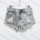 Wholesale Women's Casual Studded Ripped Frayed Hem Denim Shorts #JQ02 Light Blue Clothing Wholesale Market Liuhua
