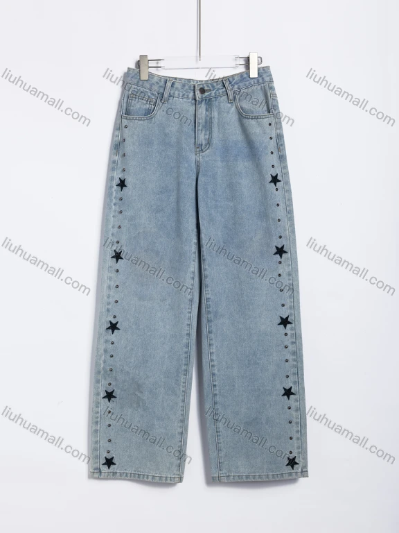 Wholesale Women's Casual Denim Star-Embellished Riveted Jeans #JQ05