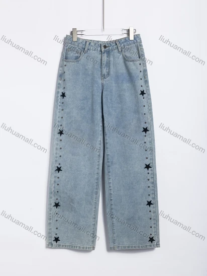 Wholesale Women's Casual Denim Star-Embellished Riveted Jeans #JQ05
