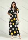 Wholesale Women's V Neck Ruffle Layered Sleeve Polka Dots Print Button Front Maxi Dress - Liuhuamall