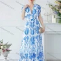 Wholesale Women's Floral Print V Neck High Waist Floor Length Cocktail Tank Dress preview