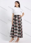 Wholesale Women's Casual Plaid Print Elastic Waist Pleated Flared Maxi Skirt - Liuhuamall