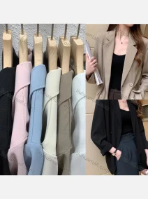 Wholesale Women's Casual Business Double Breasted Plain Loose Fit Mid Length Blazer 2053#, LIUHUA CLOTHING WHOLESALE