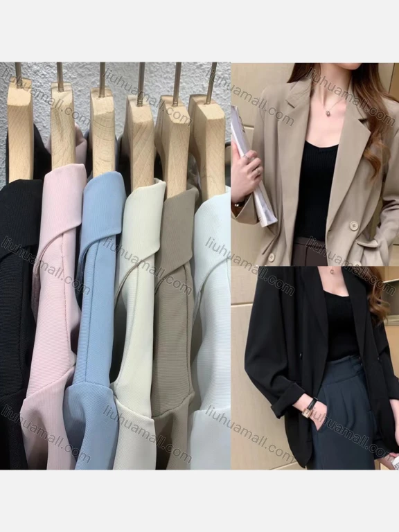 Wholesale Women's Casual Business Double Breasted Plain Loose Fit Mid Length Blazer 2053#