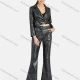 Wholesale Women's Casual Plain Wrap Leather Jacket & Flare Pant 2-Piece Set 9167-1# Black Clothing Wholesale Market Liuhua
