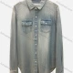 Wholesale Women's Fashion Collared Plain Embroidery Flap Pockets Button Down Curved Hem Distressed Denim Overshirt Light Blue Clothing Wholesale Market Liuhua