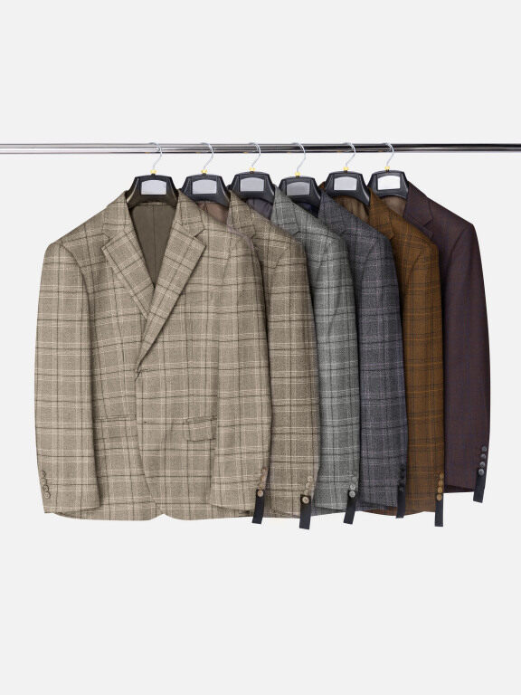 Men's Formal Lapel Long Sleeve Two Button Plaid Blazer Jackets 9066#, Clothing Wholesale Market -LIUHUA, Men, Men-s-Tops, Men-s-Hoodies-Sweatshirts