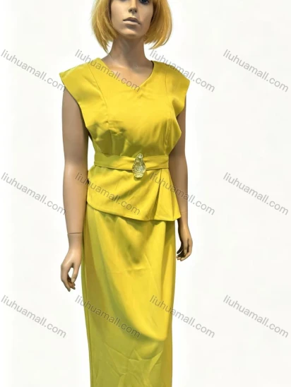 Wholesale Women's Faux Two-Piece Sleeveless Midi Dress with Belt & Slit