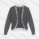 Wholesale Women's Long Sleeve Scalloped Trim Shirred Crop Cardigan WC216# Dark Gray Clothing Wholesale Market Liuhua
