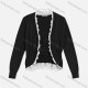 Wholesale Women's Long Sleeve Scalloped Trim Shirred Crop Cardigan WC216# Black Clothing Wholesale Market Liuhua