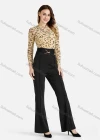 Wholesale Women's High Waist Buckle Belted Solid Flared Trousers - Liuhuamall