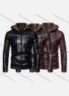 Wholesale Men's Casual Zipper Fleece Lined Leather Jacket With Hood - Liuhuamall