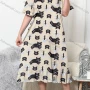 Wholesale Women's Lounge Milk Silk Allover Cat Print Ruffle Hem Crew Neck Short Sleeve Midi Nightdress DM1304-01# preview