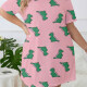 Women's Lounge Milk Silk Dinosaur Print Crew Neck Short Sleeve Soft Nightdress DM1308# Pink Clothing Wholesale Market -LIUHUA