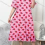 Wholesale Women's Lounge Milk Silk Floral Print Ruffle Hem Ruched Crew Neck Short Sleeve Midi Nightdress DM1309# preview