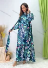 Wholesale Women's Elegant Mock Neck Bishop Sleeve Allover Floral Print Baroque Maxi Dress With Belt - Liuhuamall