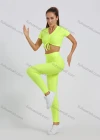 Wholesale Women's V Neck Tie Front Crop Top With High Waist Legging Sporty 2 Piece Set - Liuhuamall