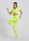 Wholesale Women's V Neck Tie Front Crop Top With High Waist Legging Sporty 2 Piece Set - Liuhuamall