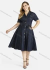 Wholesale Women's Plus Size Casual Button Font Pleated Flared Denim Knee Length Shirt Dress - Liuhuamall