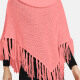 Women's Casual Round Neck Knitted Hollow Out Fringe Trim Bandana Hem Poncho 520# Clothing Wholesale Market -LIUHUA