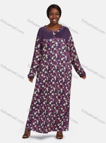 Wholesale Women's Vintage Lounge Long Sleeve Allover Floral Print Splicing Lace Trim Button Front Maxi Nightgown, LIUHUA CLOTHING WHOLESALE