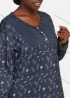 Wholesale Women's Vintage Lounge Long Sleeve Button Front Drop Shoulder Rhinestone Allover Floral Print Splicing Maxi Nightgown - Liuhuamall