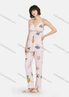 Wholesale Women's Allover Print Cut Out Lace Trim Cami Top & Pants 2 Piece Lounge Pajamas Set A06# - Liuhuamall