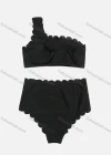 Wholesale Women's Plain One Shoulder Scalloped Trim High Waist Beach Swimsuit - Liuhuamall