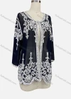 Wholesale Women's Elegant Floral Embroidery Round Neck Sheer Long Sleeve Cover Up Cardigan - Liuhuamall