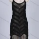Wholesale Women's Vacation Plain Hollow Out Tassel Hem Cover Up Cami Dress 2213# Black Clothing Wholesale Market Liuhua